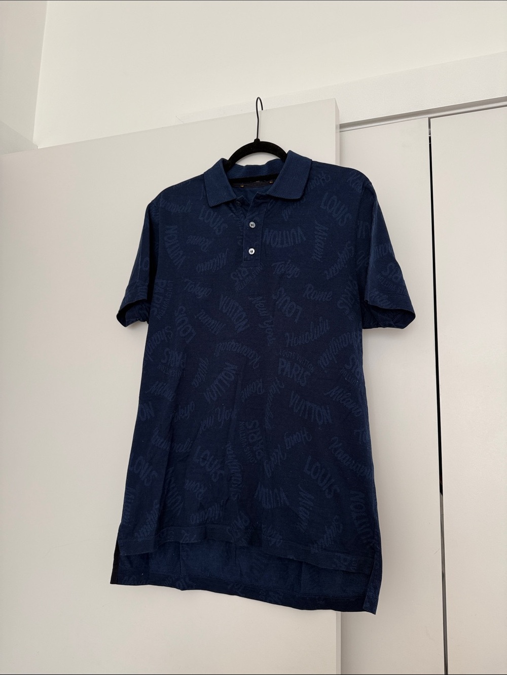 Louis Vuitton Men's Navy Polo Shirt - Branded Textured Design